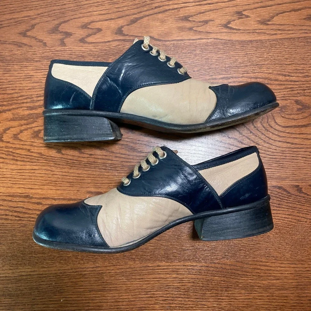 1970s Two Tone Platform Disco Italian Derbies Double Wingtip Chunky Womens 6.5 W